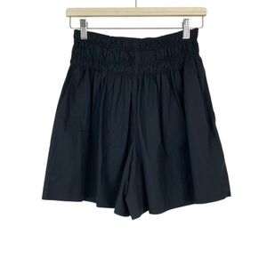 Vince Black Smocked Waist Cotton Shorts Pockets Size Small